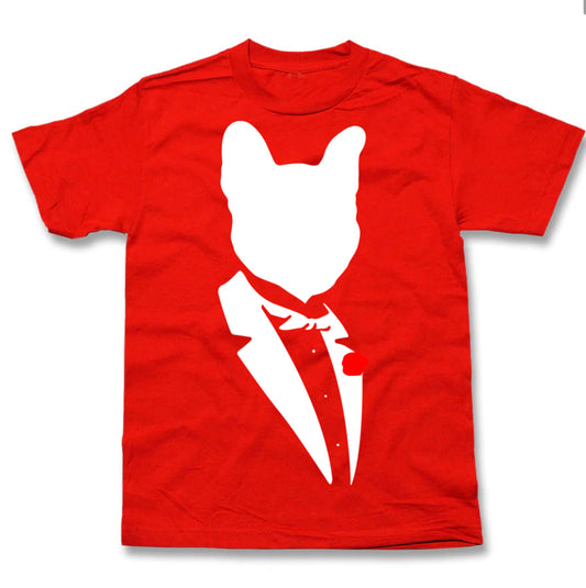 Dog Father Red Tee-(Tuxedo Frenchie WHT Print)