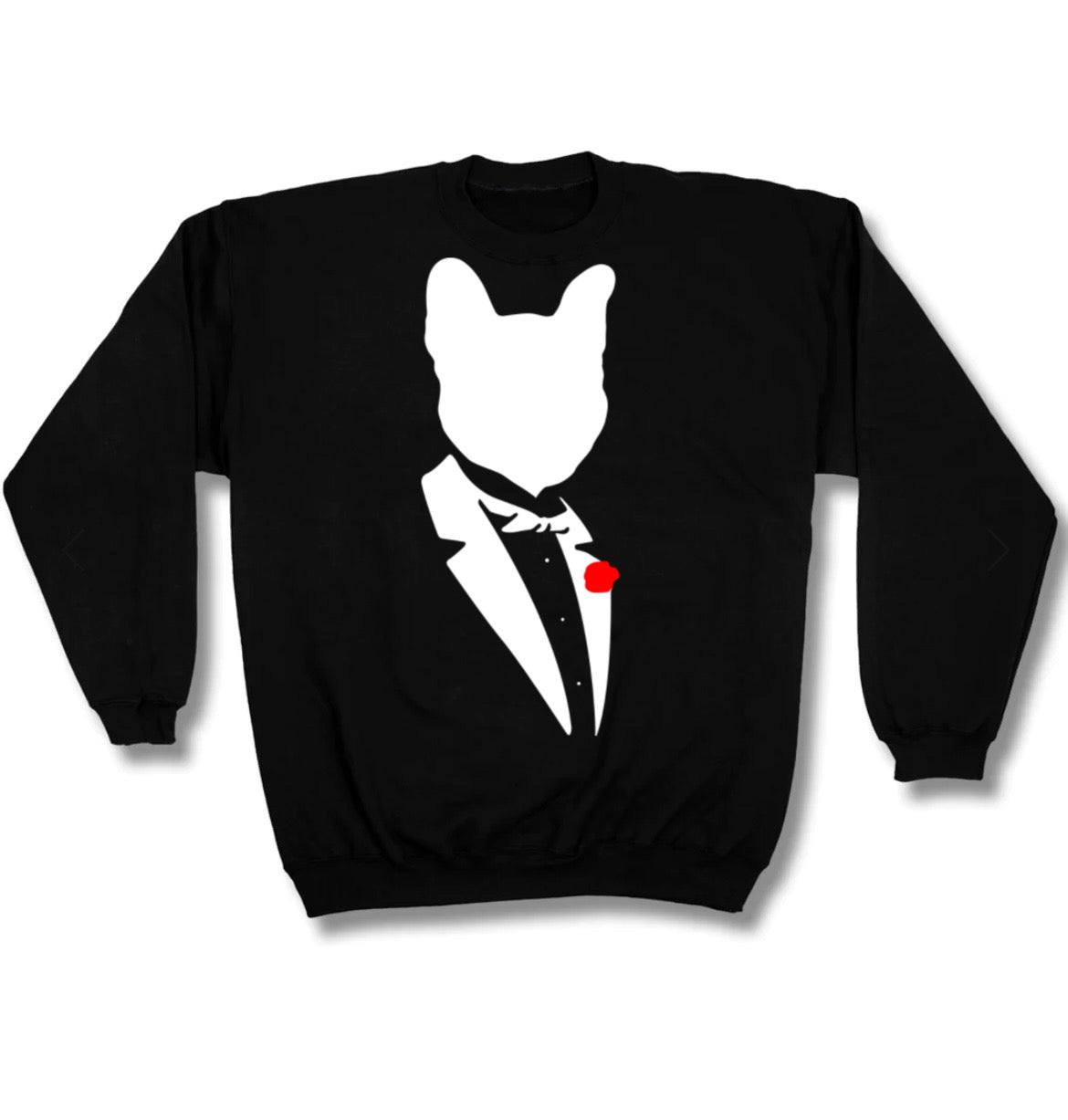 DogFather Black Crewneck (Tuxedo White Print)