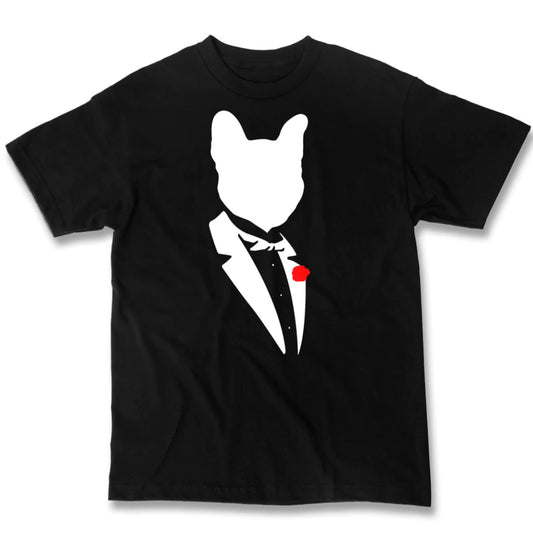 Dog Father Black Tee-(Tuxedo Frenchie WHT Print)