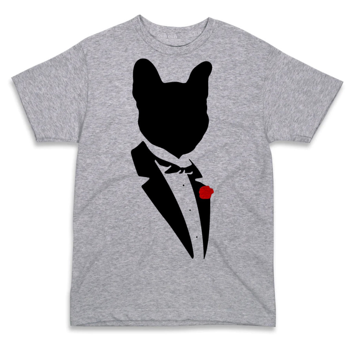 Dog Father Grey Tee-(Tuxedo Frenchie BLK Print)