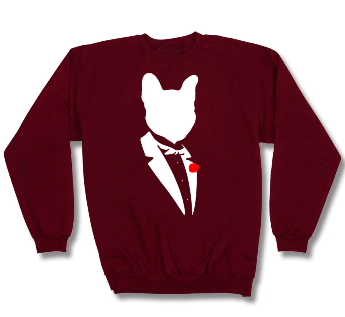 DogFather Maroon Crewneck (Tuxedo White Print)