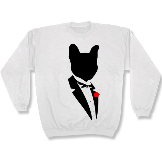 DogFather White Crewneck (Tuxedo BLK Print)