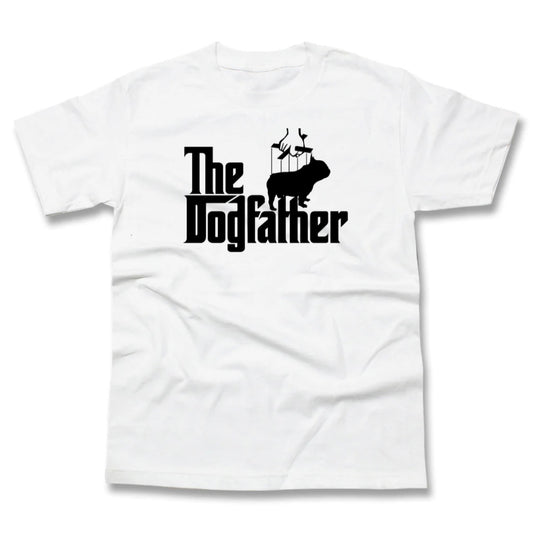 Dog Father White Tee-(Puppet Frenchie Blk Print)